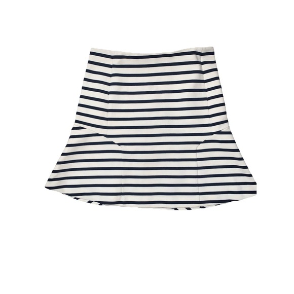 Ann Taylor Mini Skirt Womens 4 White Navy Blue Striped A Line Office Career - Picture 2 of 9